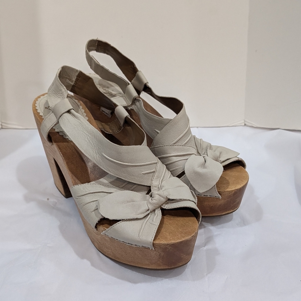 Anthro Miss Albright Platform Sandals, Cream Leather